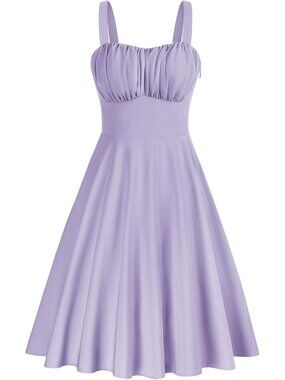 Women's Lilac Vintage A-Line Midi Cocktail Dress Spaghetti Strap Tea Party Dress